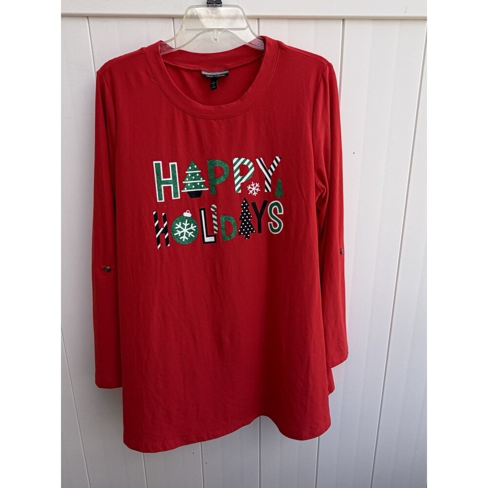 Allison Brittney Womens Top Christmas Happy Holidays Sz Large